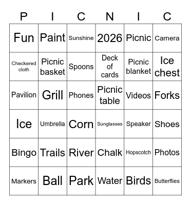 FOI 2026 Summer Picnic in the Park Bingo Card