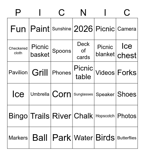 FOI 2026 Summer Picnic in the Park Bingo Card
