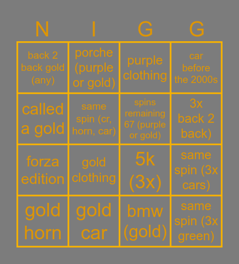 FORZA gamba bingo Card