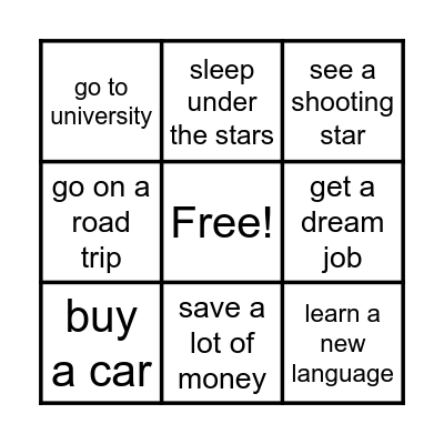 Bucket list bingo Card