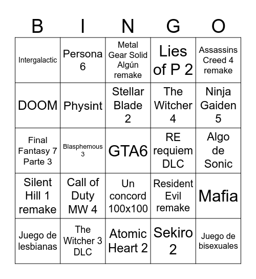Summer Game Fest Bingo Card