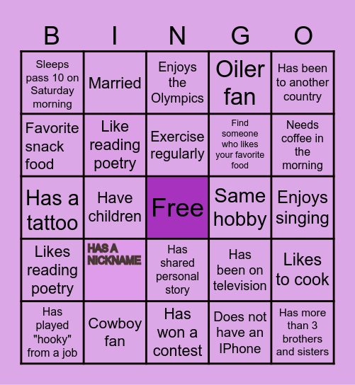 PEOPLE BINGO Card