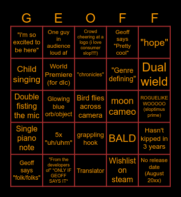 GAMES FEST Bingo Card