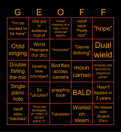GAMES FEST Bingo Card
