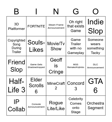 Summer Games Fest Bingo Card