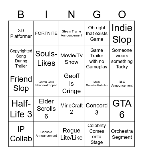 Summer Games Fest Bingo Card