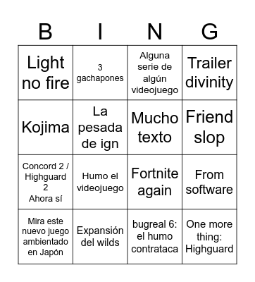 Summer GameFest Bingo Card