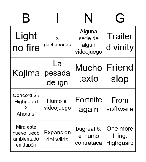 Summer GameFest Bingo Card