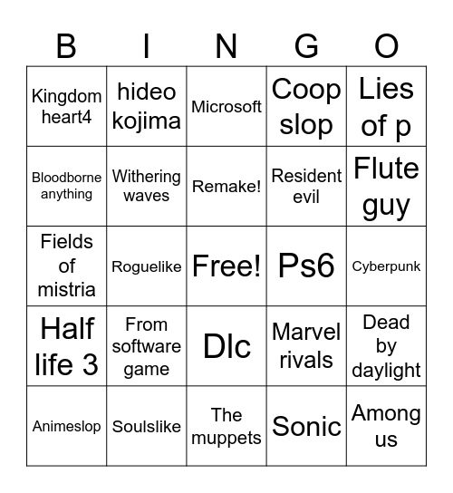Game fest bingo Card