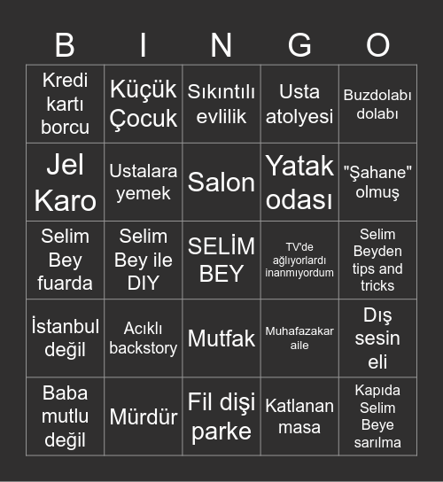Evim Şahane Bingo Card