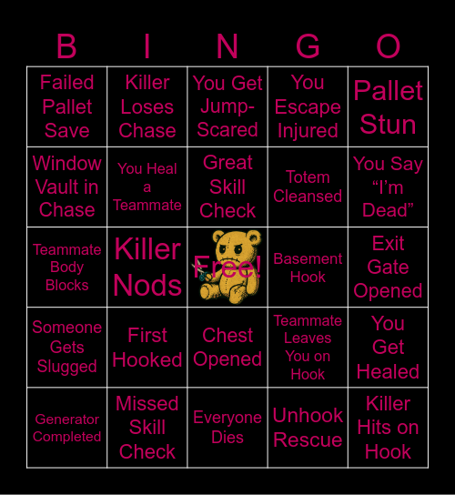 DBD Bingo- Survivor Bingo Card