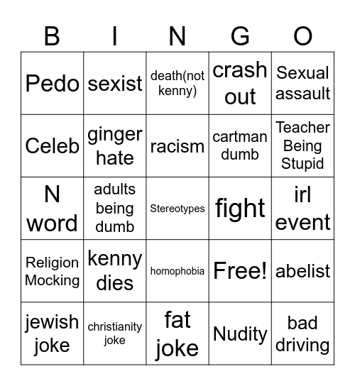 south park Bingo Card