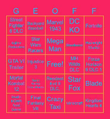 Summer Games Fest Bingo Card