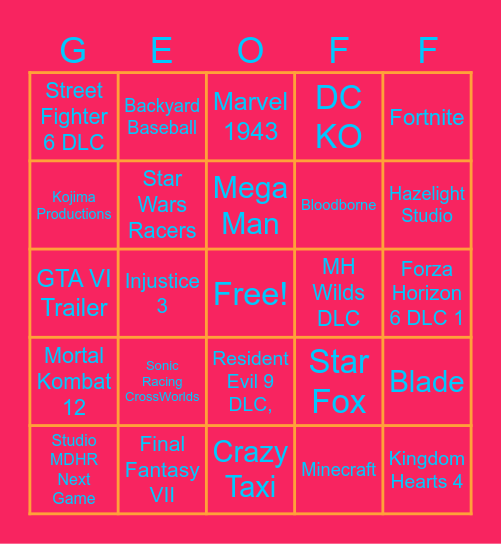 Summer Games Fest Bingo Card