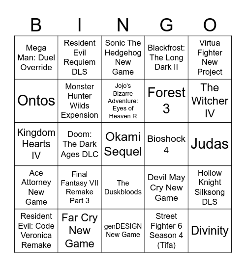 Summer Game Fest 2026 Bingo Card