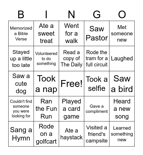 Camp Meeting Bingo Card