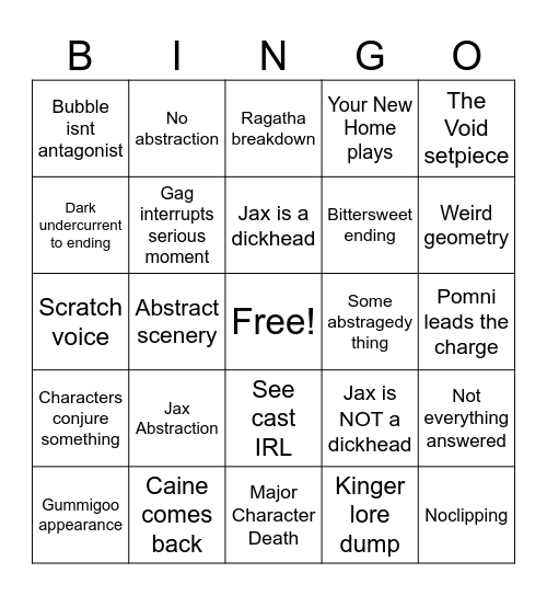TADC Finale bingo Card