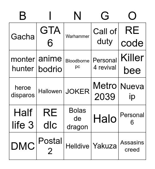 Jueguiños Bingo Card
