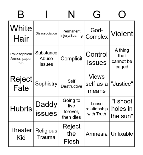 Will Character Bingo Card