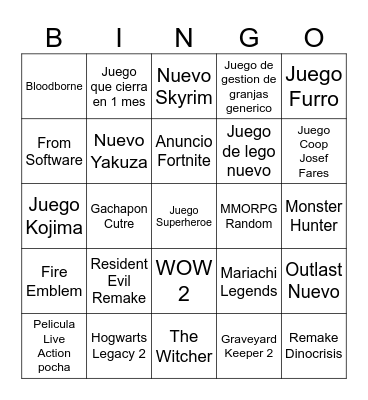 No E3 Bingo Card