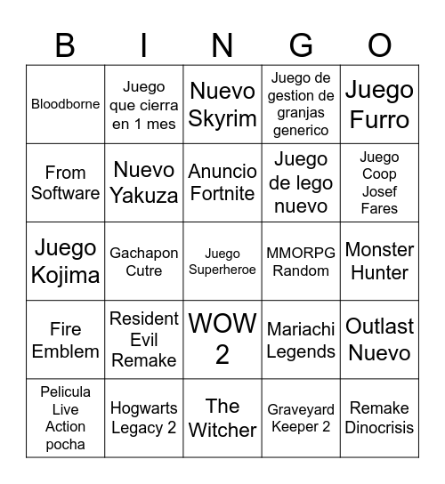 No E3 Bingo Card