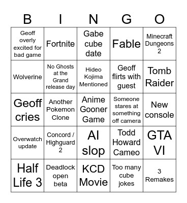 Summer Games Fest Bingo Card