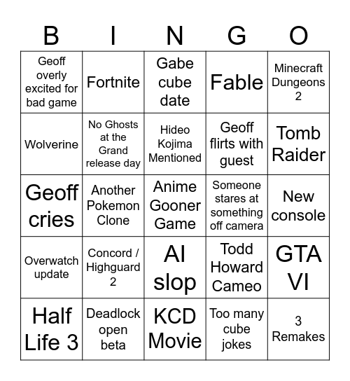 Summer Games Fest Bingo Card