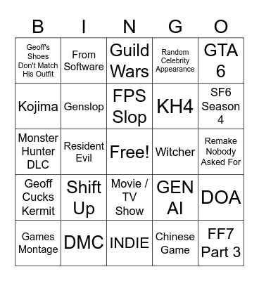 Geoff's Summer BBQ 2026 Bingo Card