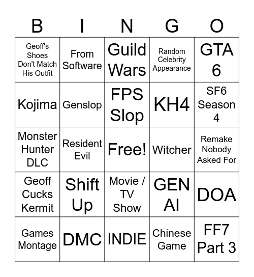 Geoff's Summer BBQ 2026 Bingo Card