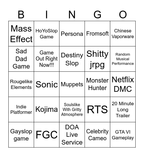 Summer Games Fest Bingo Card