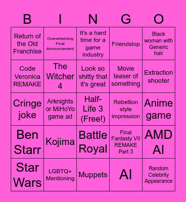 Summer Game Fest Bingo Card