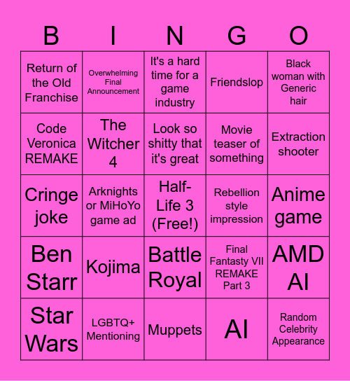 Summer Game Fest Bingo Card