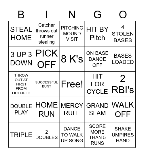 RANGER BASEBALL BINGO Card