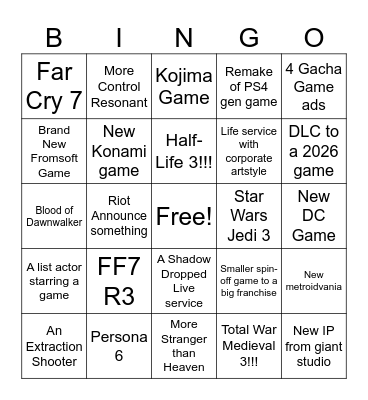 Summer Gamefest 2026 Bingo Card