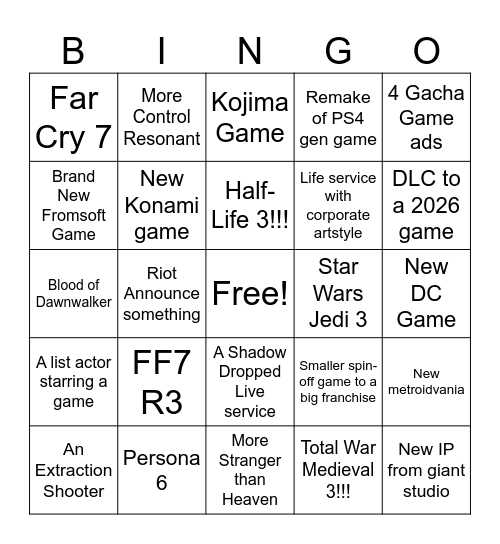 Summer Gamefest 2026 Bingo Card