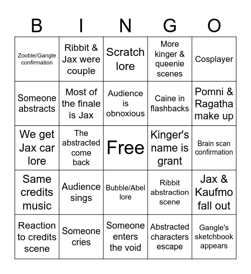 TADC finale Bingo Card