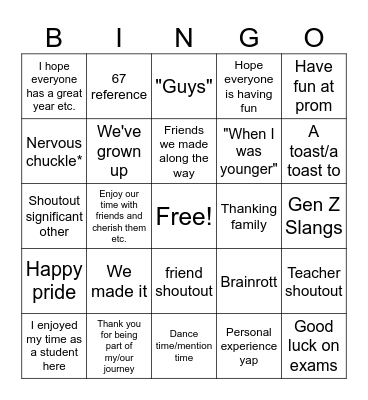 Valedictorian Speech Bingo Card