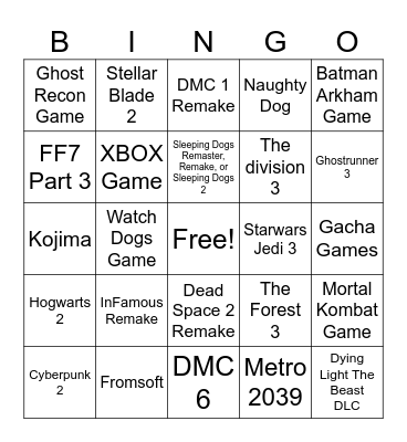 Summer Game Fest Prediction Bingo Card