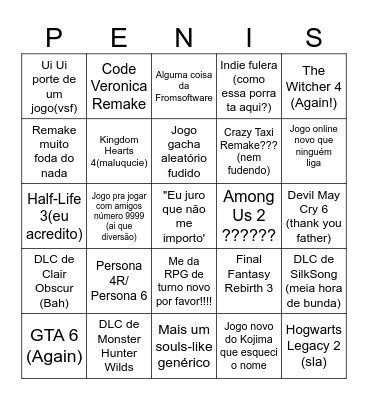 Previsões pra Summer Game Fest Bingo Card