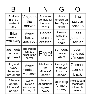SMP Bingo Card