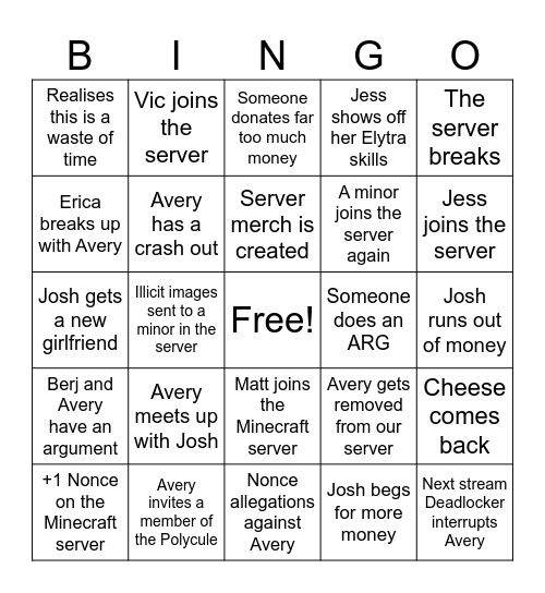 SMP Bingo Card