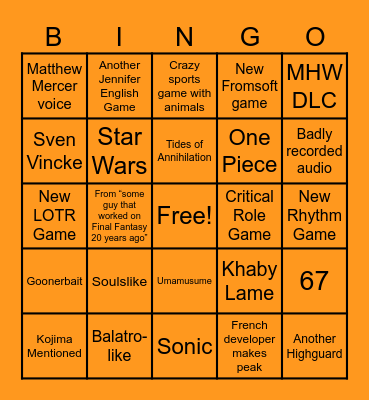 SGF 2026 Bingo Card