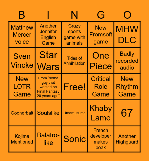 SGF 2026 Bingo Card