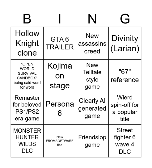 SUMMER GAMES FEST Bingo Card