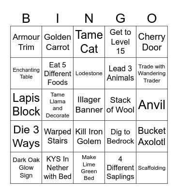 MINECRAFT BINGO 5.0 Bingo Card
