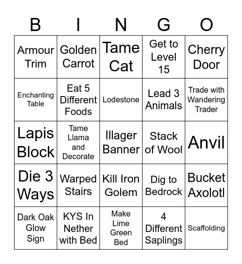 MINECRAFT BINGO 5.0 Bingo Card