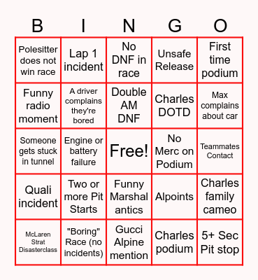 Monaco Bingo Card