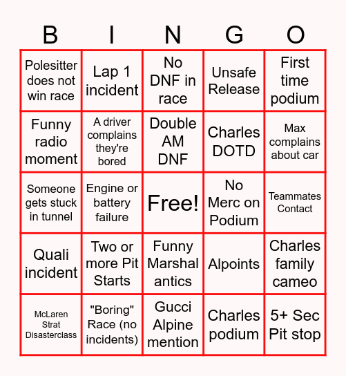 Monaco Bingo Card