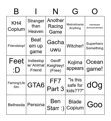 Summer Games Fest 2026 Bingo Card