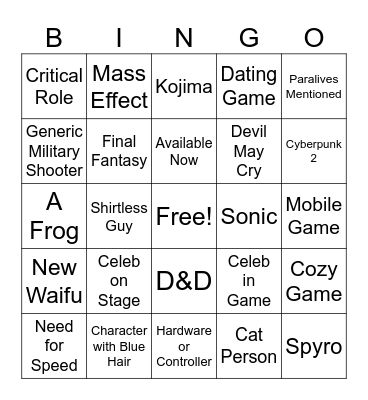 Summer Game Fest 2026 Bingo Card